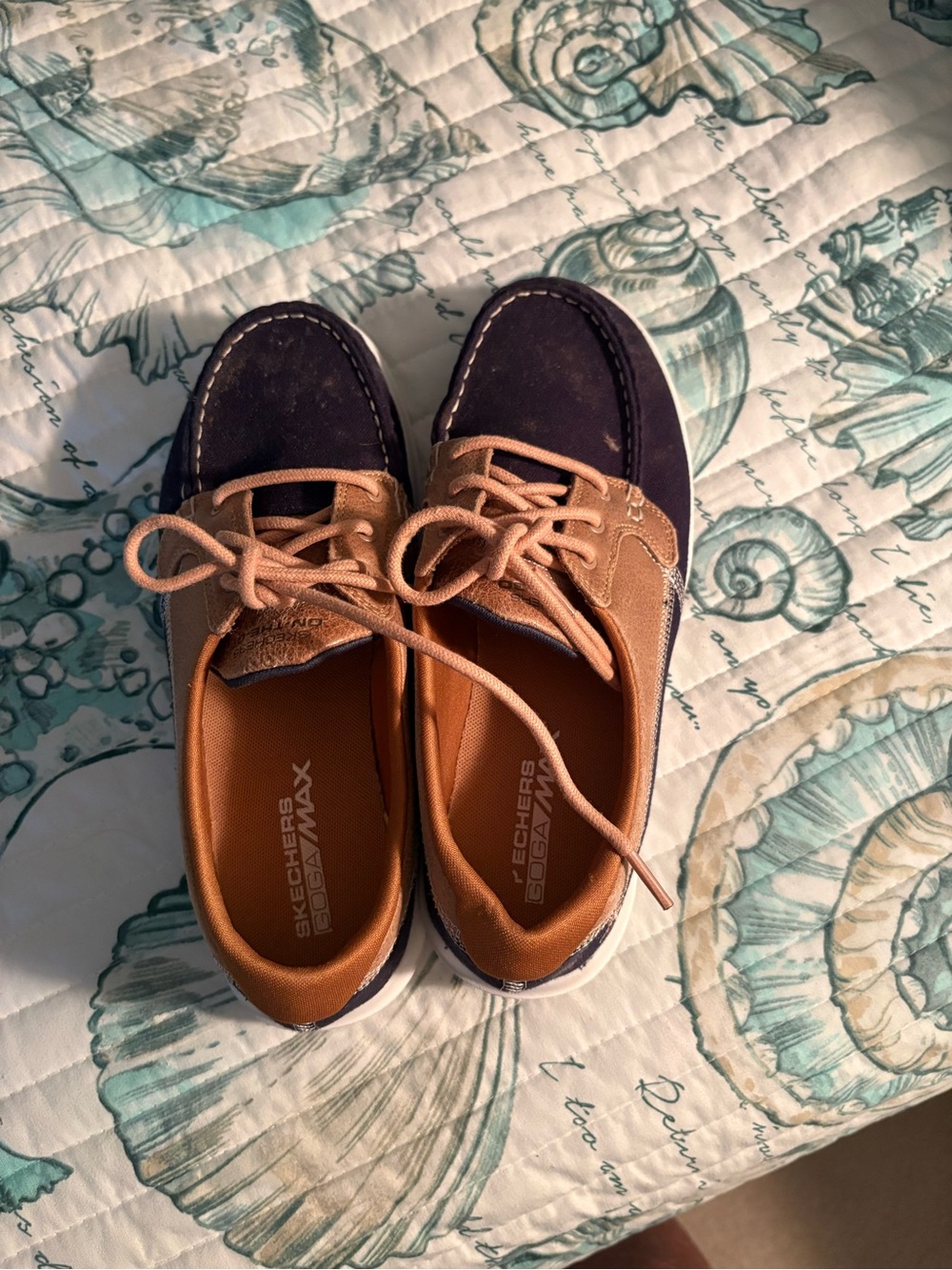 Skechers Women’s Navy and Tan Lace-Up Boat Shoes